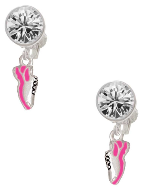 Silver Plated Mini Hot Pink Running Shoe - Crystal Clip on Earrings: Color Choice - Red, Green, Blue, Purple, Pink, Clear, Black