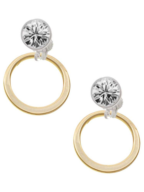 Gold-tone Large Karma Ring - Crystal Clip on Earrings: Color Choice - Red, Green, Blue, Purple, Pink, Clear, Black