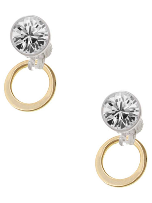 Gold-tone Medium Karma Ring - Crystal Clip on Earrings: Color Choice - Red, Green, Blue, Purple, Pink, Clear, Black