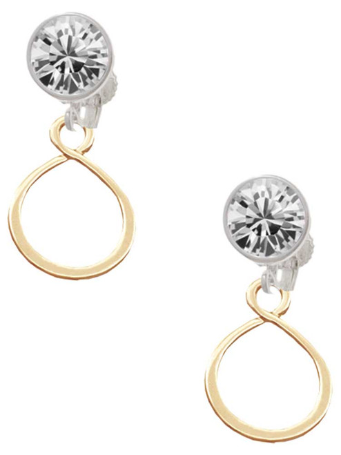 Gold-tone Infinity Loop - Crystal Clip on Earrings: Color Choice - Red, Green, Blue, Purple, Pink, Clear, Black