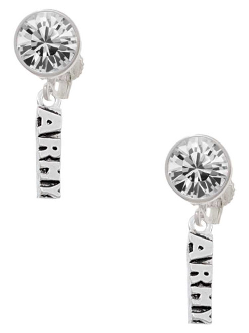 Army - Crystal Clip on Earrings: Color Choice - Red, Green, Blue, Purple, Pink, Clear, Black