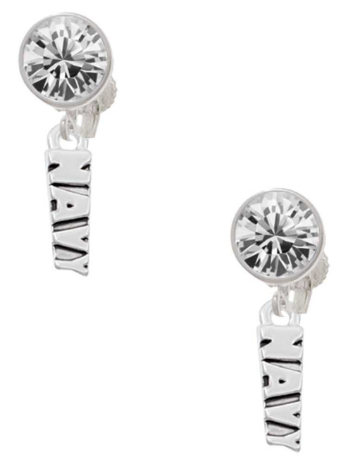 Navy - Crystal Clip on Earrings: Color Choice - Red, Green, Blue, Purple, Pink, Clear, Black