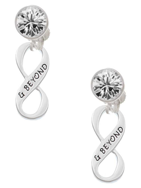 & Beyond Infinity Sign - Crystal Clip on Earrings: Color Choice - Red, Green, Blue, Purple, Pink, Clear, Black