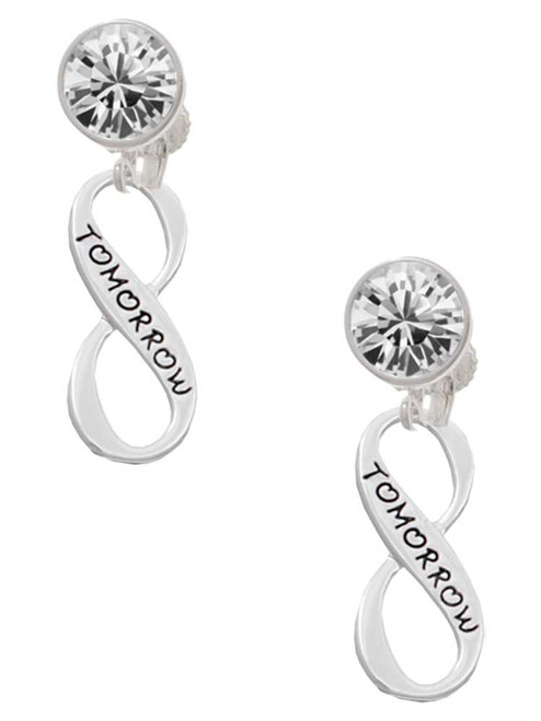Today Tomorrow Infinity Sign - Crystal Clip on Earrings: Color Choice - Red, Green, Blue, Purple, Pink, Clear, Black