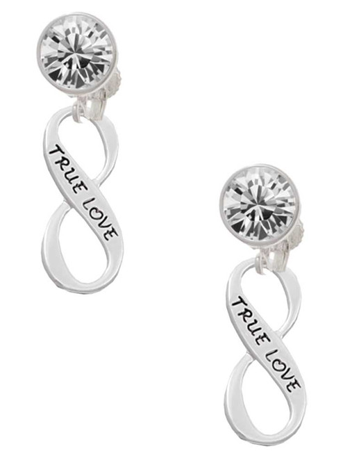 True Love Infinity Sign - Crystal Clip on Earrings: Color Choice - Red, Green, Blue, Purple, Pink, Clear, Black