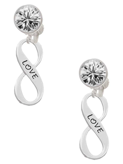 Love Infinity Sign - Crystal Clip on Earrings: Color Choice - Red, Green, Blue, Purple, Pink, Clear, Black