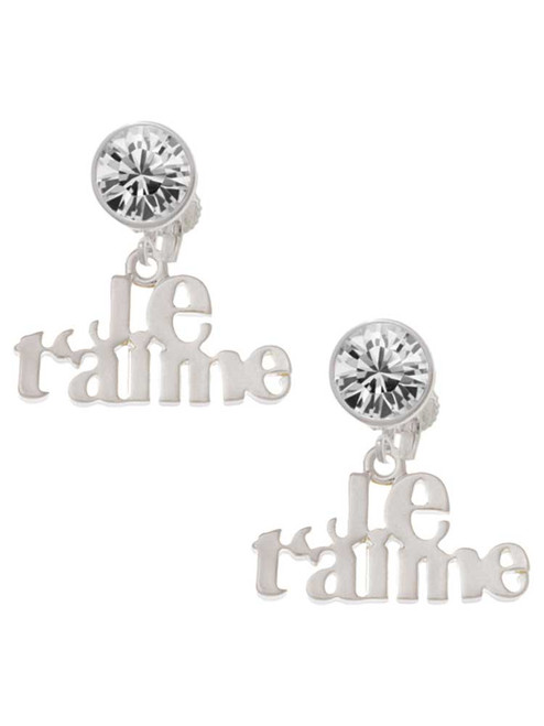 Silver Plated Large Je T'aime - Crystal Clip on Earrings: Color Choice - Red, Green, Blue, Purple, Pink, Clear, Black