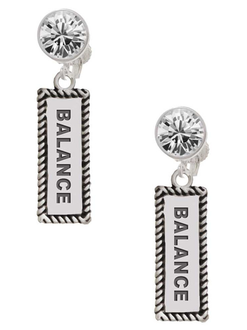 Silver Plated Balance - Crystal Clip on Earrings: Color Choice - Red, Green, Blue, Purple, Pink, Clear, Black