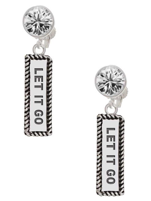 Silver Plated Let It Go - Crystal Clip on Earrings: Color Choice - Red, Green, Blue, Purple, Pink, Clear, Black