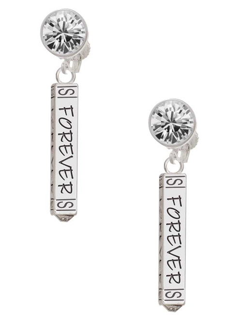Silver Plated Forever Bar - Crystal Clip on Earrings: Color Choice - Red, Green, Blue, Purple, Pink, Clear, Black