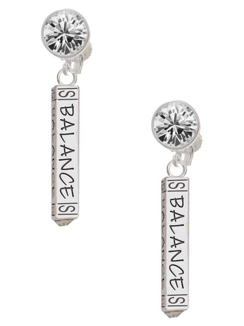 Silver Plated Balance Bar - Crystal Clip on Earrings: Color Choice - Red, Green, Blue, Purple, Pink, Clear, Black