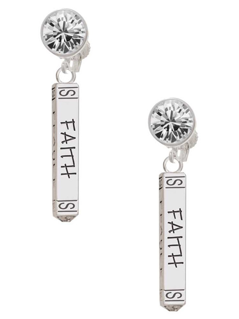 Believe Faith Prayer Hope Bar - Crystal Clip on Earrings: Color Choice - Red, Green, Blue, Purple, Pink, Clear, Black
