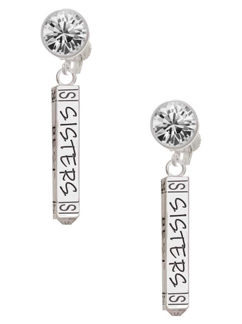 Sisters Best Friends Forever Bar - Crystal Clip on Earrings: Color Choice - Red, Green, Blue, Purple, Pink, Clear, Black