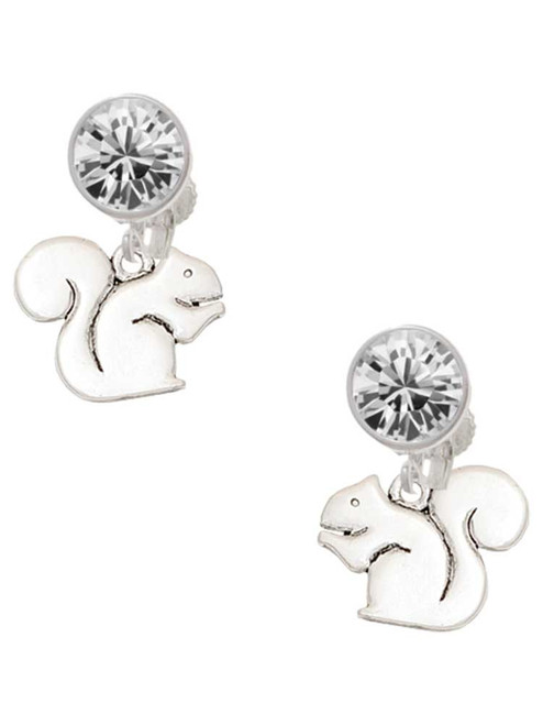 Silver Plated Squirrel - Crystal Clip on Earrings: Color Choice - Red, Green, Blue, Purple, Pink, Clear, Black