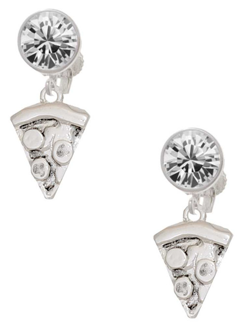 Silver Plated Pizza Slice - Crystal Clip on Earrings: Color Choice - Red, Green, Blue, Purple, Pink, Clear, Black