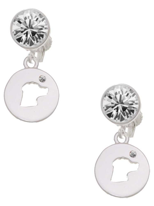 Silver Plated Dog Head Silhouette - Crystal Clip on Earrings: Color Choice - Red, Green, Blue, Purple, Pink, Clear, Black