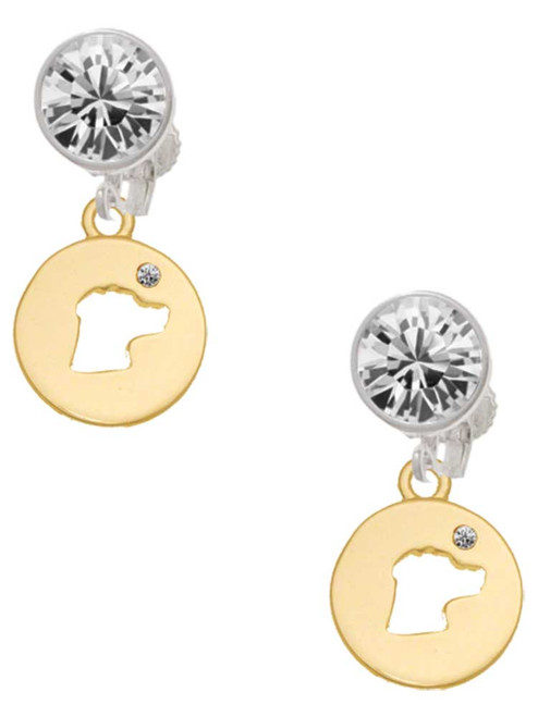Gold-tone Dog Head Silhouette - Crystal Clip on Earrings: Color Choice - Red, Green, Blue, Purple, Pink, Clear, Black