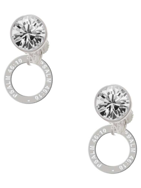 Silver Plated Psalm 46:10 Eternity Ring - Crystal Clip on Earrings: Color Choice - Red, Green, Blue, Purple, Pink, Clear, Black