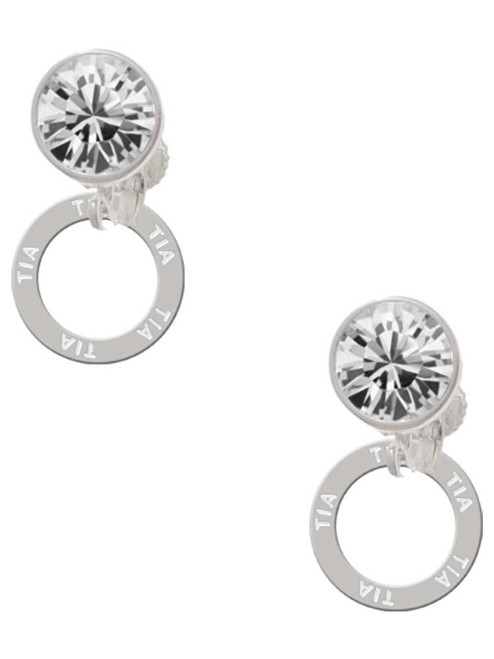 Silver Plated Tia Eternity Ring - Crystal Clip on Earrings: Color Choice - Red, Green, Blue, Purple, Pink, Clear, Black