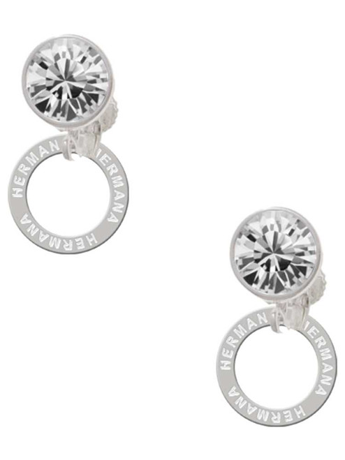 Silver Plated Hermana Eternity Ring - Crystal Clip on Earrings: Color Choice - Red, Green, Blue, Purple, Pink, Clear, Black