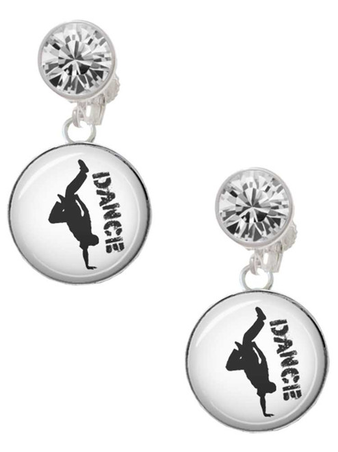 Silver Plated Domed Hip Hop Handstand Dance - Crystal Clip on Earrings: Color Choice - Red, Green, Blue, Purple, Pink, Clear, Black