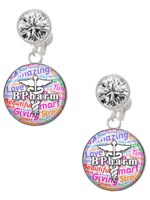 Silver Plated Domed Multi Color B Pharm - Crystal Clip on Earrings: Color Choice - Red, Green, Blue, Purple, Pink, Clear, Black