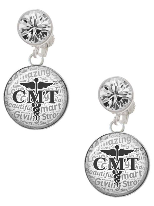 Silver Plated Domed Black CMT - Crystal Clip on Earrings: Color Choice - Red, Green, Blue, Purple, Pink, Clear, Black