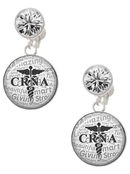 Silver Plated Domed Black CRNA - Crystal Clip on Earrings: Color Choice - Red, Green, Blue, Purple, Pink, Clear, Black