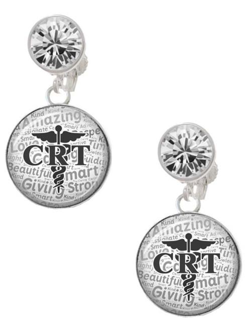 Silver Plated Domed Black CRT - Crystal Clip on Earrings: Color Choice - Red, Green, Blue, Purple, Pink, Clear, Black