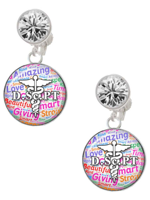 Silver Plated Domed Multi Color DScPT - Crystal Clip on Earrings: Color Choice - Red, Green, Blue, Purple, Pink, Clear, Black