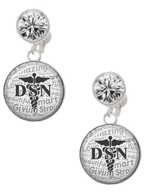 Silver Plated Domed Black DSN - Crystal Clip on Earrings: Color Choice - Red, Green, Blue, Purple, Pink, Clear, Black