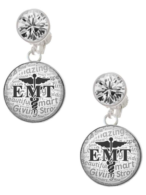 Silver Plated Domed Black EMT - Crystal Clip on Earrings: Color Choice - Red, Green, Blue, Purple, Pink, Clear, Black