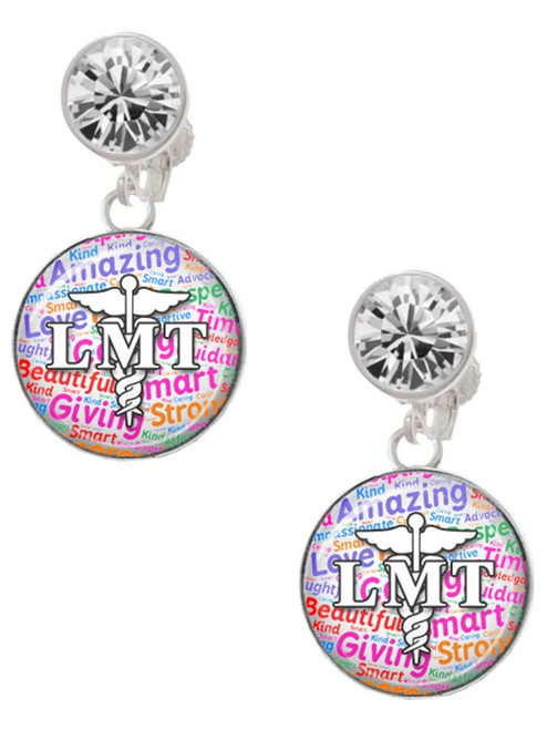 Silver Plated Domed Multi Color LMT - Crystal Clip on Earrings: Color Choice - Red, Green, Blue, Purple, Pink, Clear, Black
