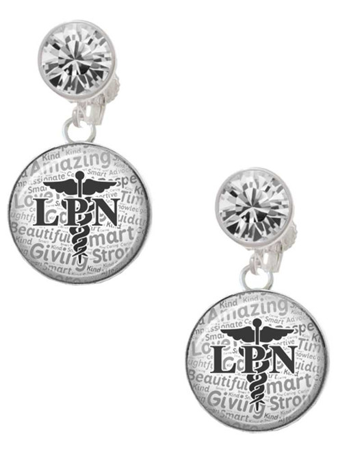 Silver Plated Domed Black LPN - Crystal Clip on Earrings: Color Choice - Red, Green, Blue, Purple, Pink, Clear, Black