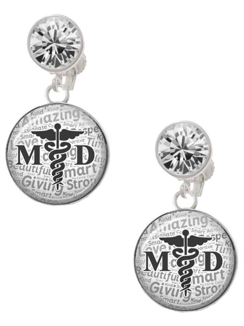 Silver Plated Domed Black MD - Crystal Clip on Earrings: Color Choice - Red, Green, Blue, Purple, Pink, Clear, Black
