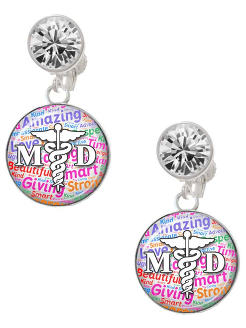 Silver Plated Domed Multi Color MD - Crystal Clip on Earrings: Color Choice - Red, Green, Blue, Purple, Pink, Clear, Black
