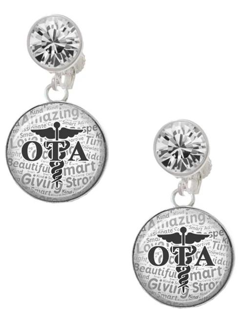 Silver Plated Domed Black OTA - Crystal Clip on Earrings: Color Choice - Red, Green, Blue, Purple, Pink, Clear, Black