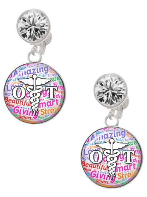 Silver Plated Domed Multi Color OT - Crystal Clip on Earrings: Color Choice - Red, Green, Blue, Purple, Pink, Clear, Black