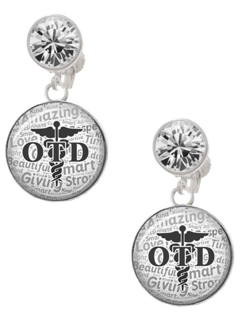Silver Plated Domed Black OTD - Crystal Clip on Earrings: Color Choice - Red, Green, Blue, Purple, Pink, Clear, Black