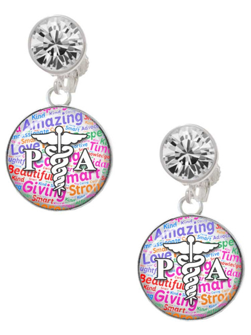 Silver Plated Domed Multi Color PA - Crystal Clip on Earrings: Color Choice - Red, Green, Blue, Purple, Pink, Clear, Black