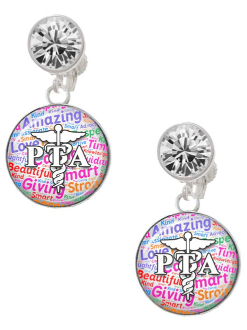 Silver Plated Domed Multi Color PTA - Crystal Clip on Earrings: Color Choice - Red, Green, Blue, Purple, Pink, Clear, Black