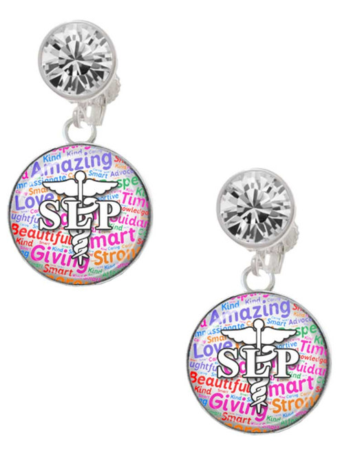 Silver Plated Domed Multi Color SLP - Crystal Clip on Earrings: Color Choice - Red, Green, Blue, Purple, Pink, Clear, Black
