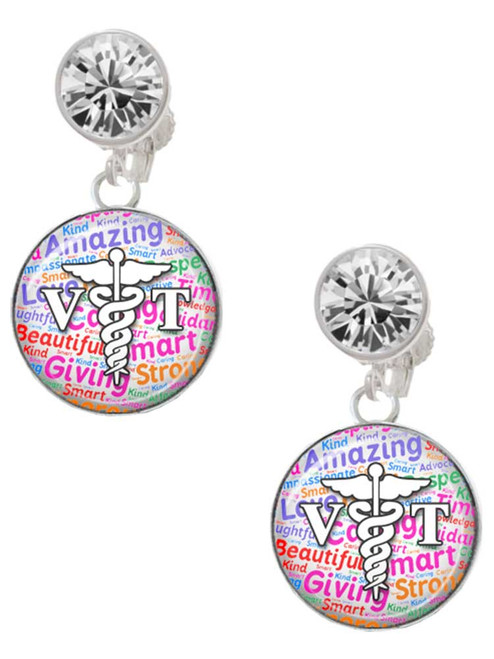 Silver Plated Domed Multi Color VT - Crystal Clip on Earrings: Color Choice - Red, Green, Blue, Purple, Pink, Clear, Black