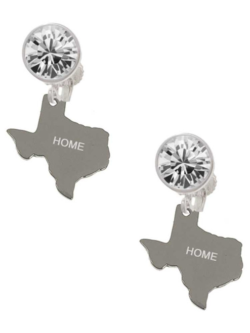 Stainless Steel Home is Texas - Crystal Clip on Earrings: Color Choice - Red, Green, Blue, Purple, Pink, Clear, Black