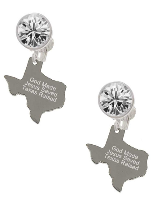 Stainless Steel Texas Raised Texas - Crystal Clip on Earrings: Color Choice - Red, Green, Blue, Purple, Pink, Clear, Black