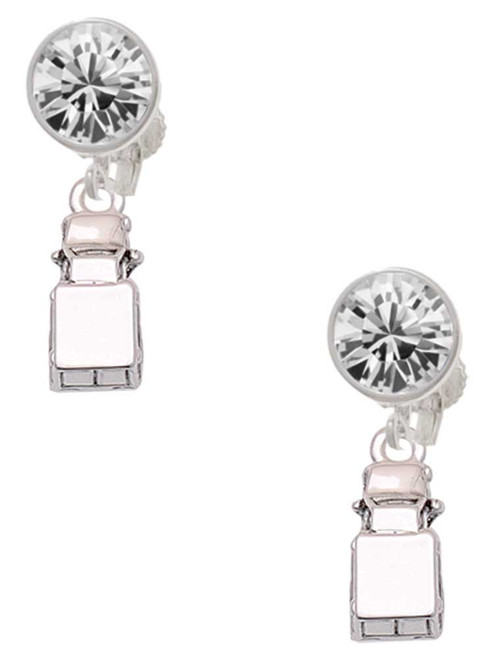 Silver Plated 3-D Ambulance - Crystal Clip on Earrings: Color Choice - Red, Green, Blue, Purple, Pink, Clear, Black