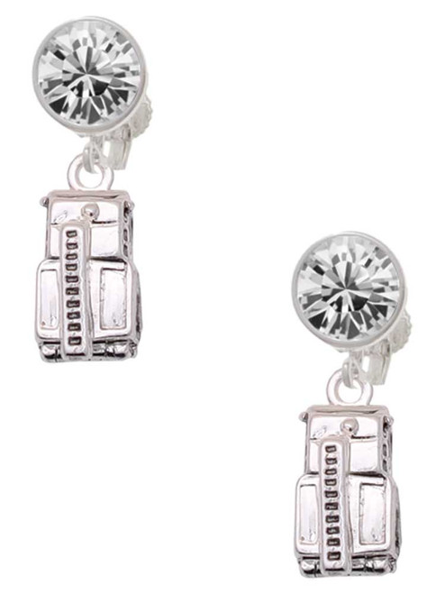 Silver Plated 3-D Fire Engine - Crystal Clip on Earrings: Color Choice - Red, Green, Blue, Purple, Pink, Clear, Black