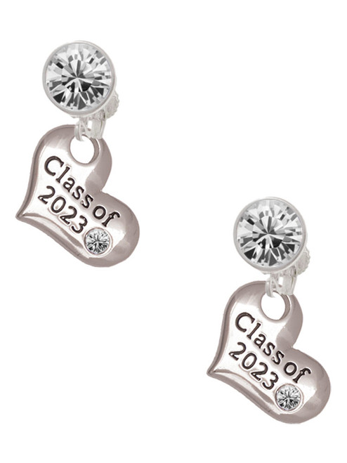 Silver Plated Class of 2023 Heart - Crystal Clip on Earrings