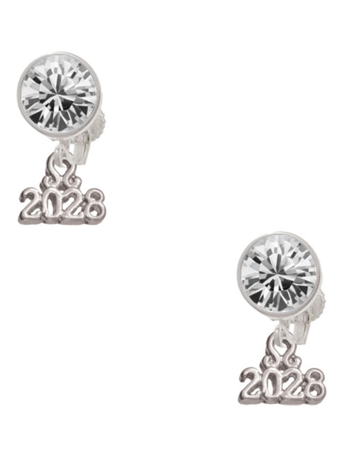 Silver Plated Mini Year 2028 - Crystal Clip on Earrings: Color Choice - Red, Green, Blue, Purple, Pink, Clear, Black