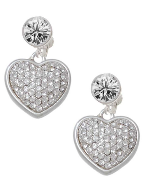 Silver Plated Large Rounded Clear Oktant Crystal Heart - Crystal Clip on Earrings: Color Choice - Red, Green, Blue, Purple, Pink, Clear, Black